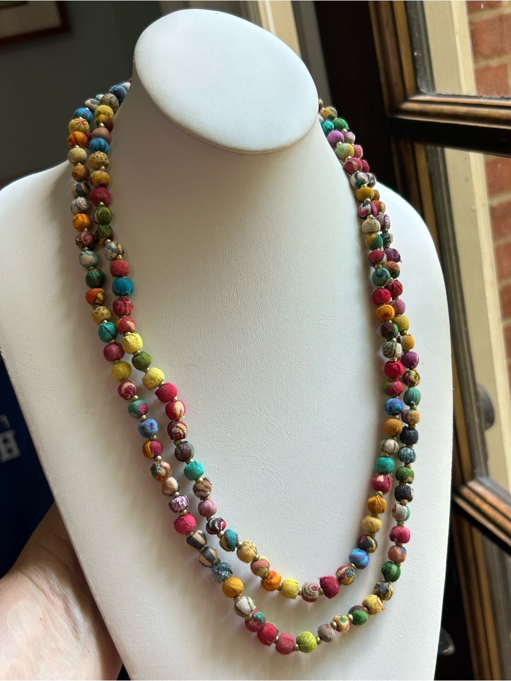Multicolor Bead Layered Necklace Made From Sari Silk